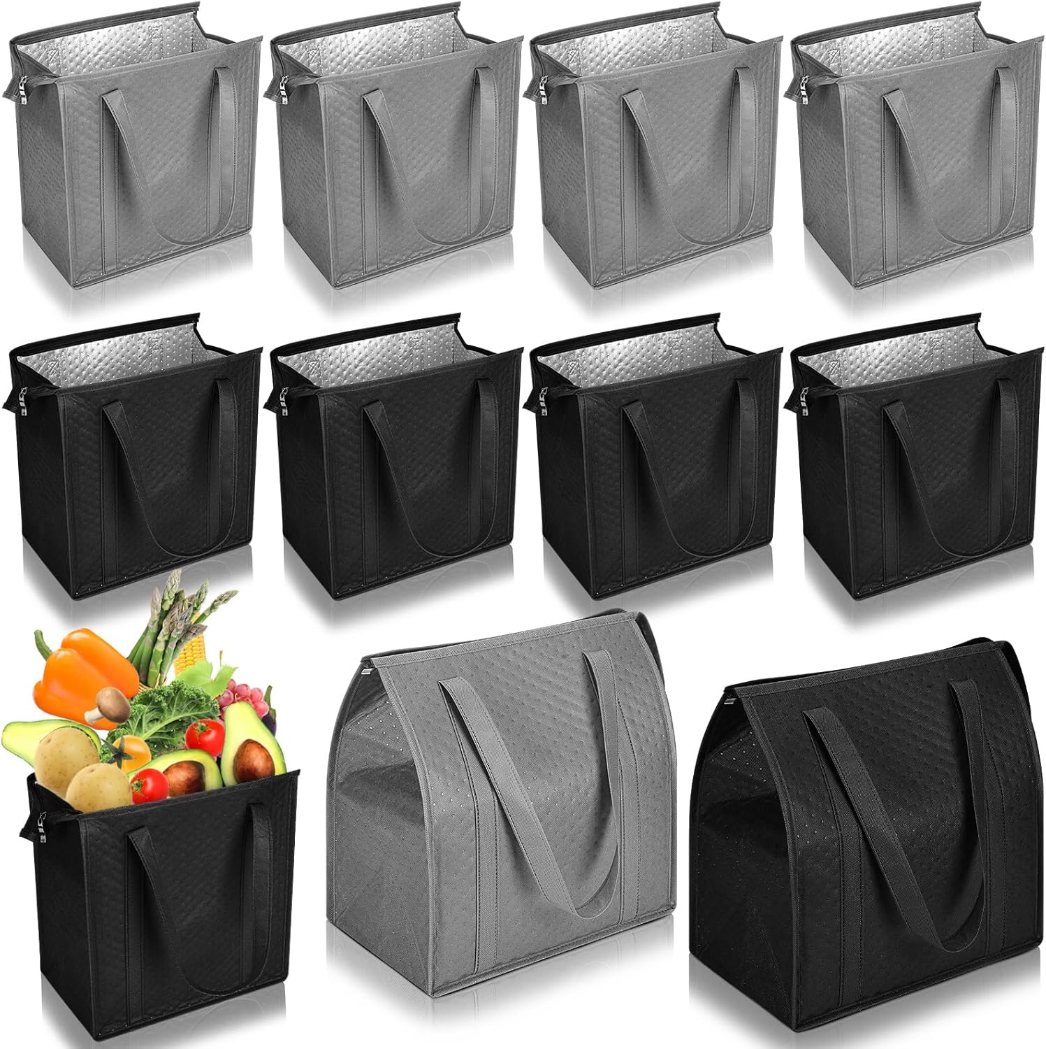 10 Pcs Large Insulated Shopping Bags for Groceries and More
