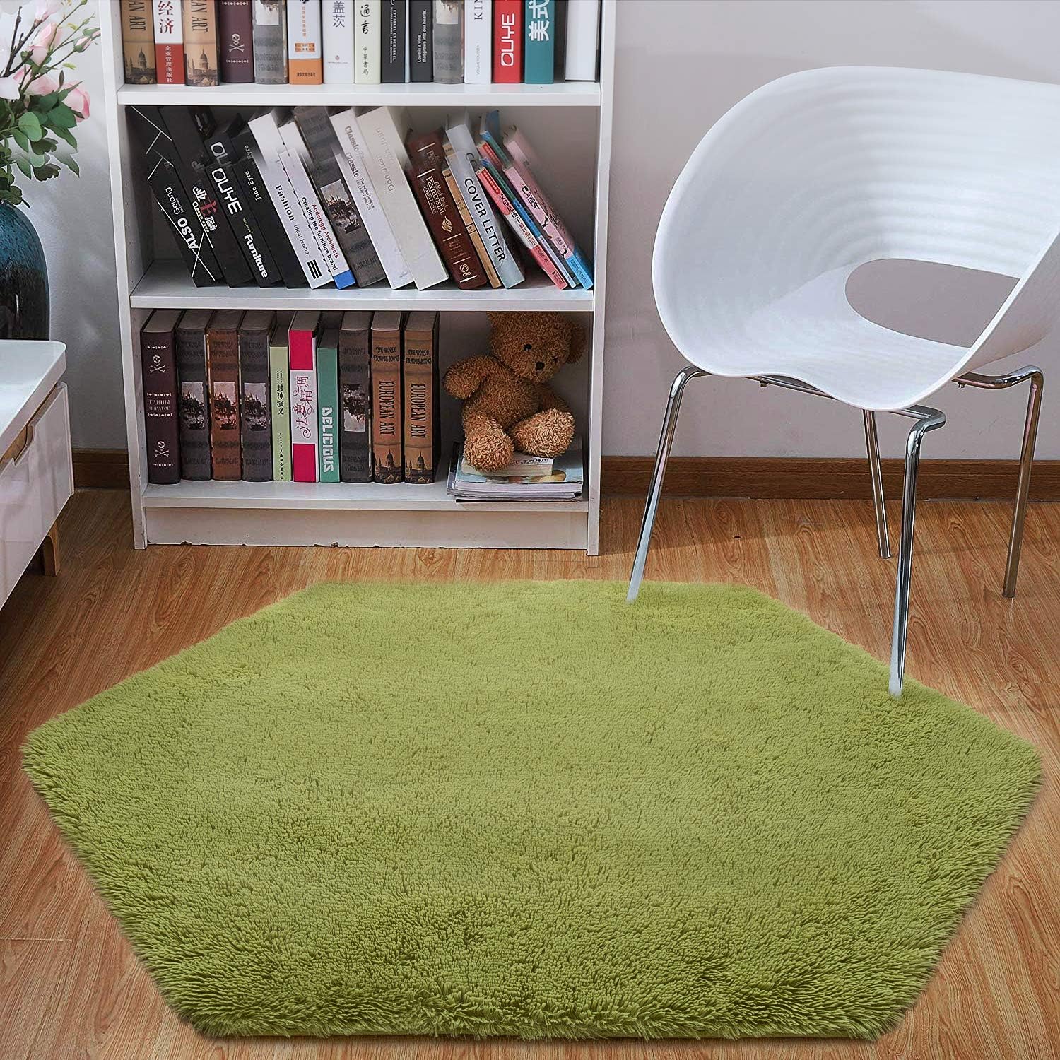 Ultra Soft 4.6ft Green Hexagon Rug for Kids' Castle