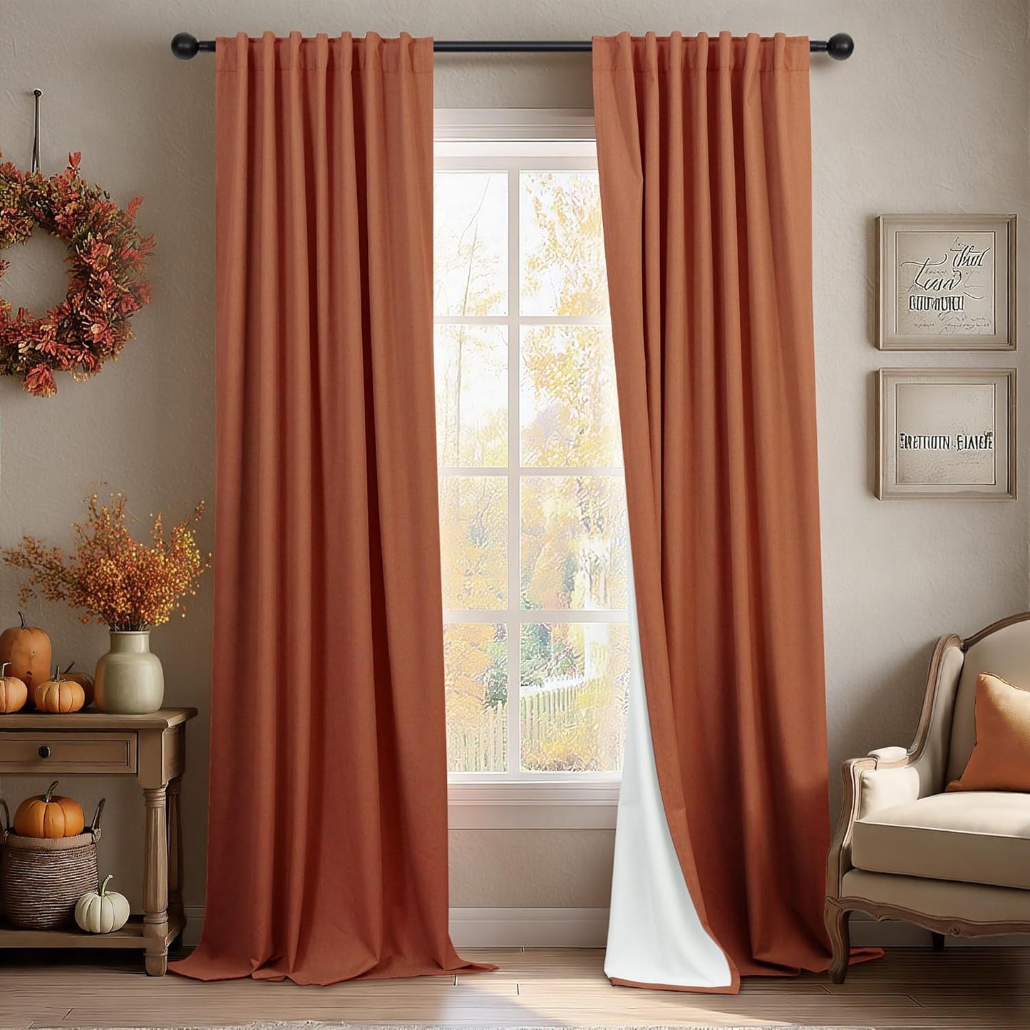 Terracotta Blackout Curtains for Living Room 84 Inch Length