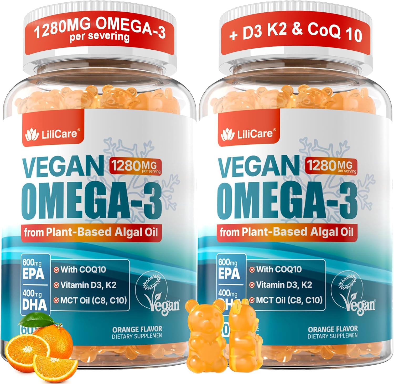 Vegan Omega-3 Gummies 1280mg with CoQ10 and Vitamin D3 K2