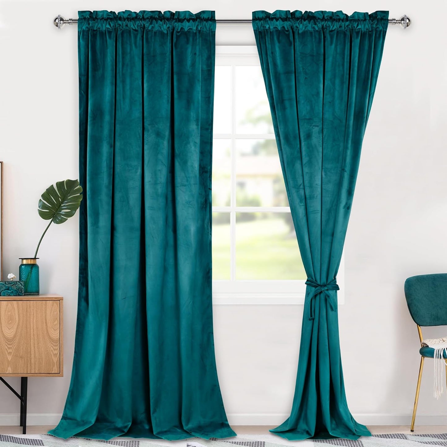 Hiasan Teal Velvet Curtains - Blackout Thermal Insulated Drapes