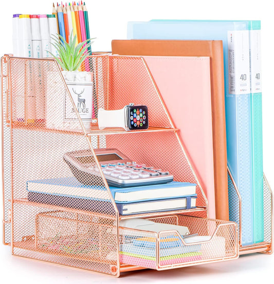 Topwey Rose Gold Desk Organizer - Dual Tray Design for Efficient Storage