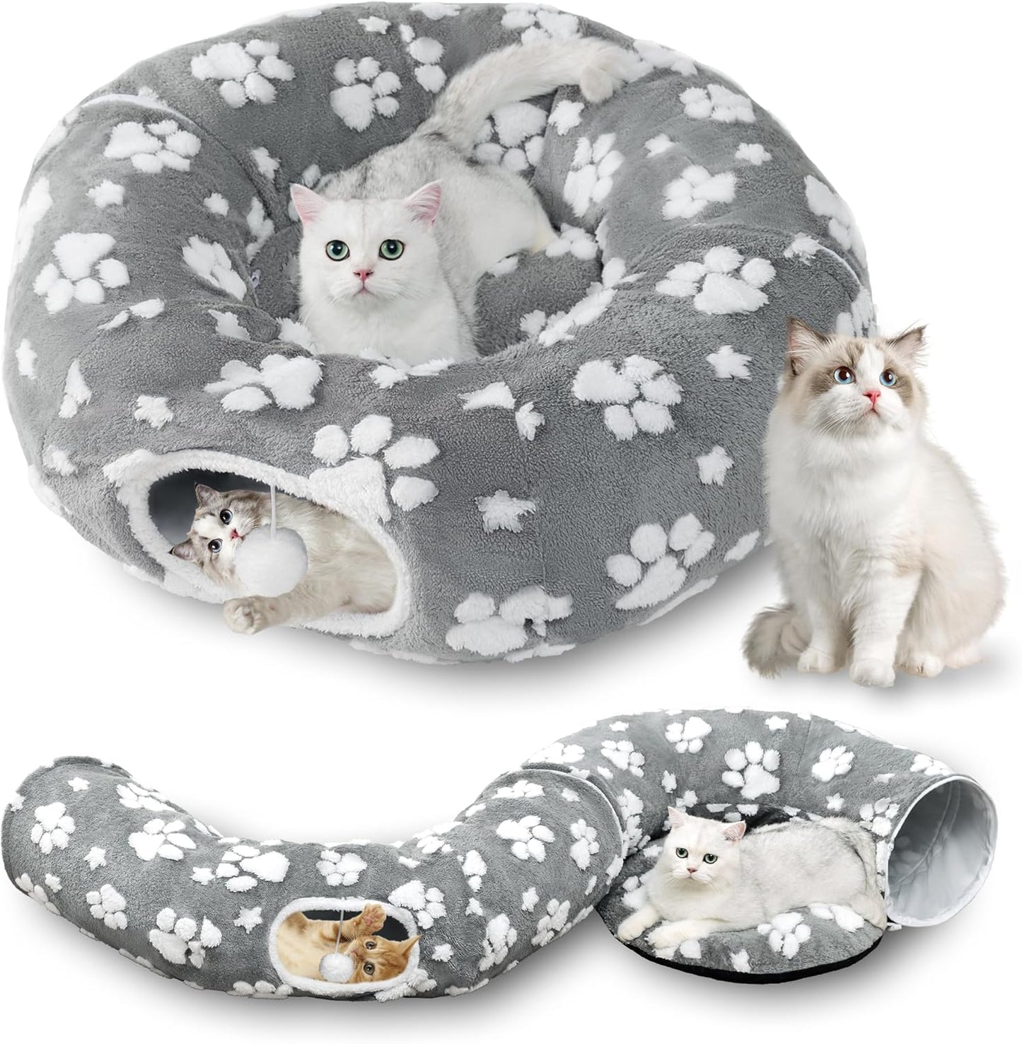 Cat Tunnel for Indoor Cats with Peekaboo Cave and Balls