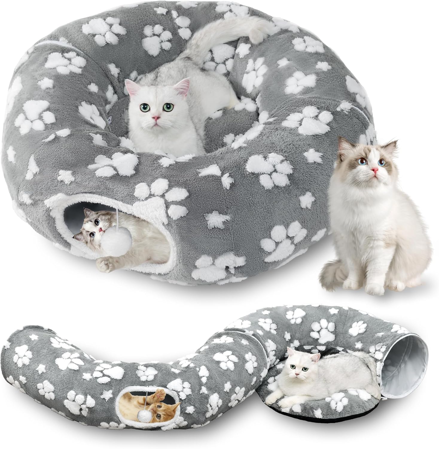 Cat Tunnel for Indoor Cats with Peekaboo Cave and Balls