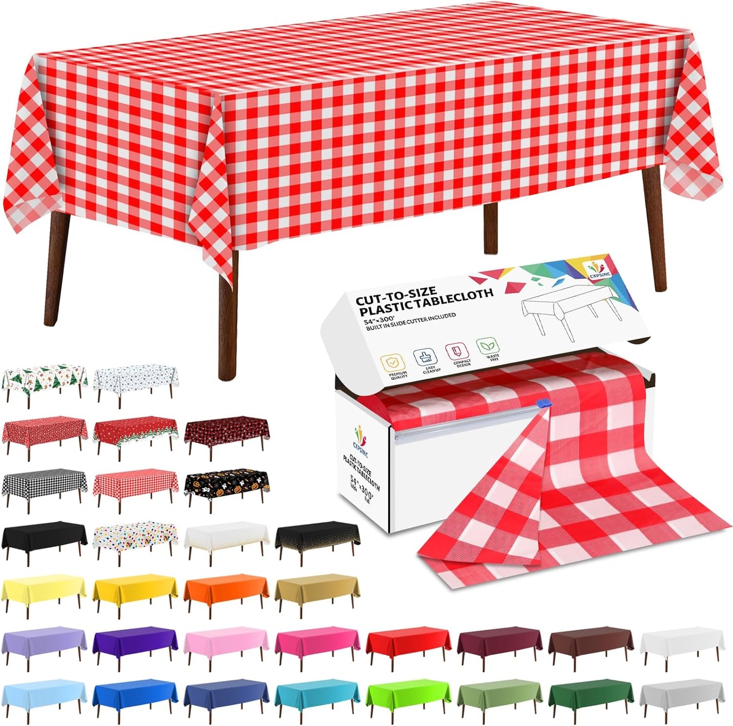 54 Inch X 300 Feet Plastic Table Cover Roll for All Occasions