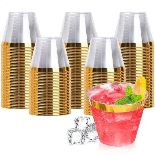 200PCS 9oz Gold Plastic Party Cups - Elegant Disposable Cocktail Glasses