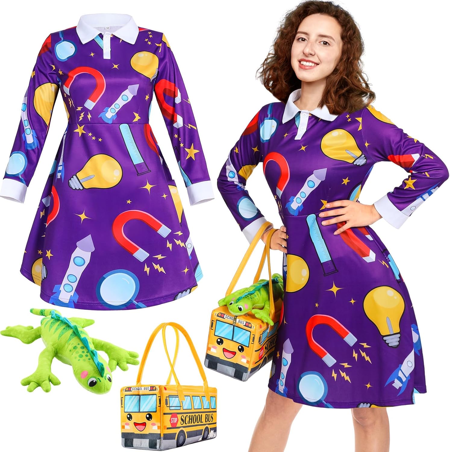 Vintage Long Sleeve Dress Halloween Costume Set for Women