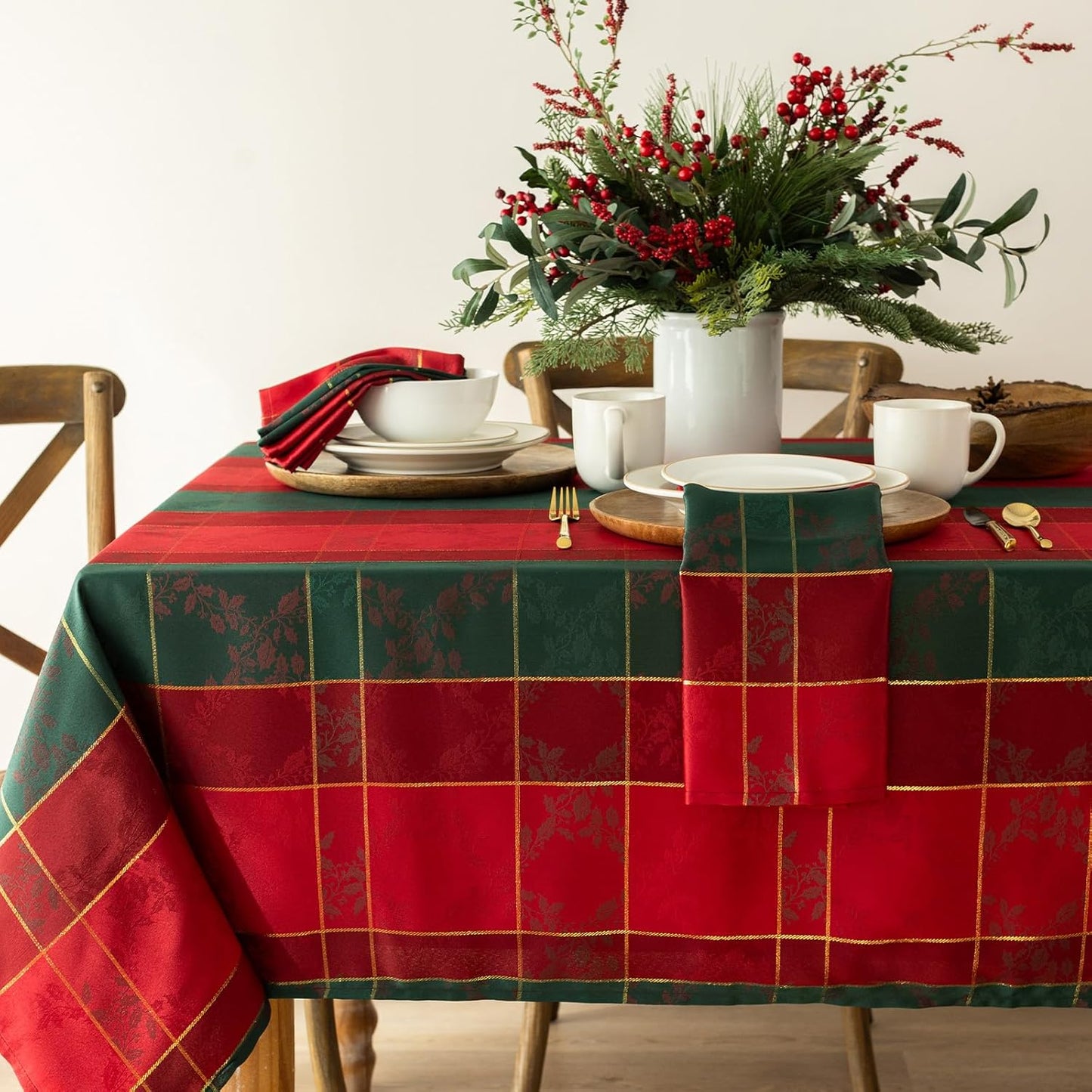 Benson Mills Holiday Holly Glimmer Table Cloth for Festive Decor