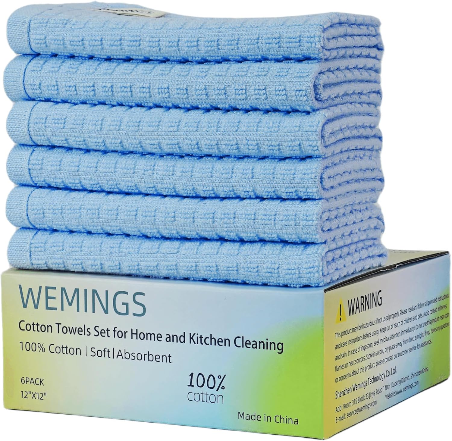 WEMINGS Cotton Dishcloths Set - Soft & Absorbent - Pack of 6