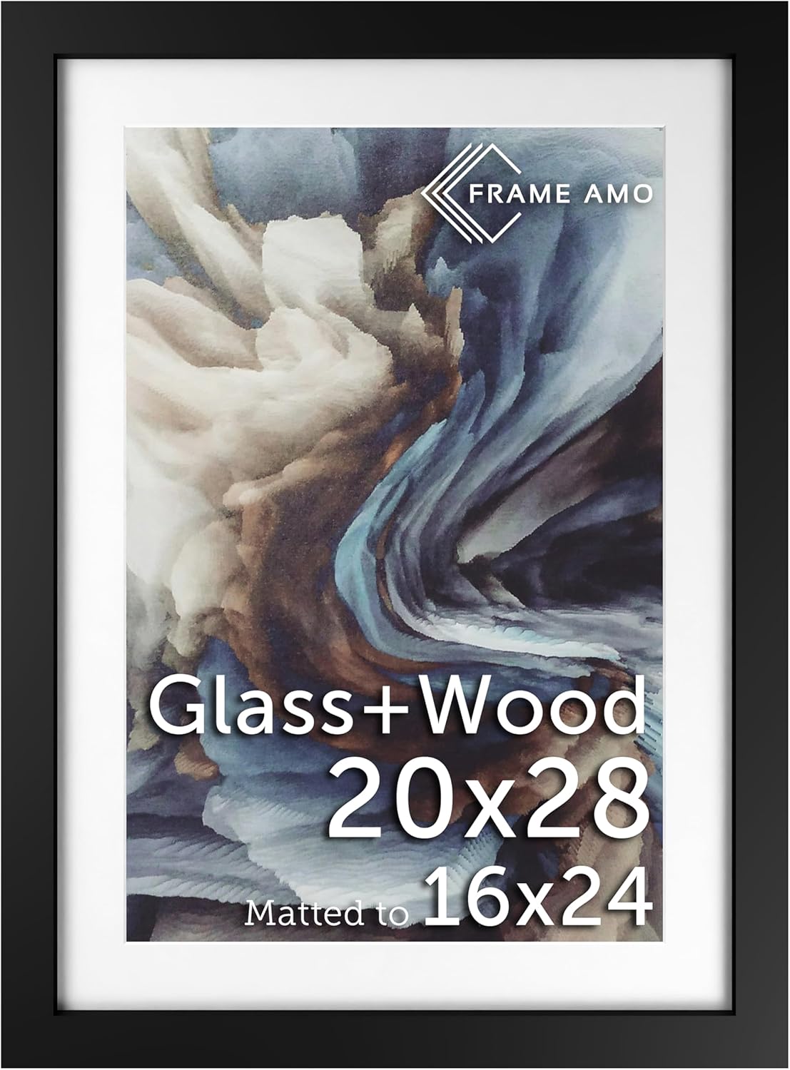 20x28 Black Solid Wood Poster Frame with White Mat for Art