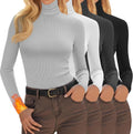 4 Pack Women's Turtleneck Ribbed Thermal Tops - Slim Cotton Base Layer