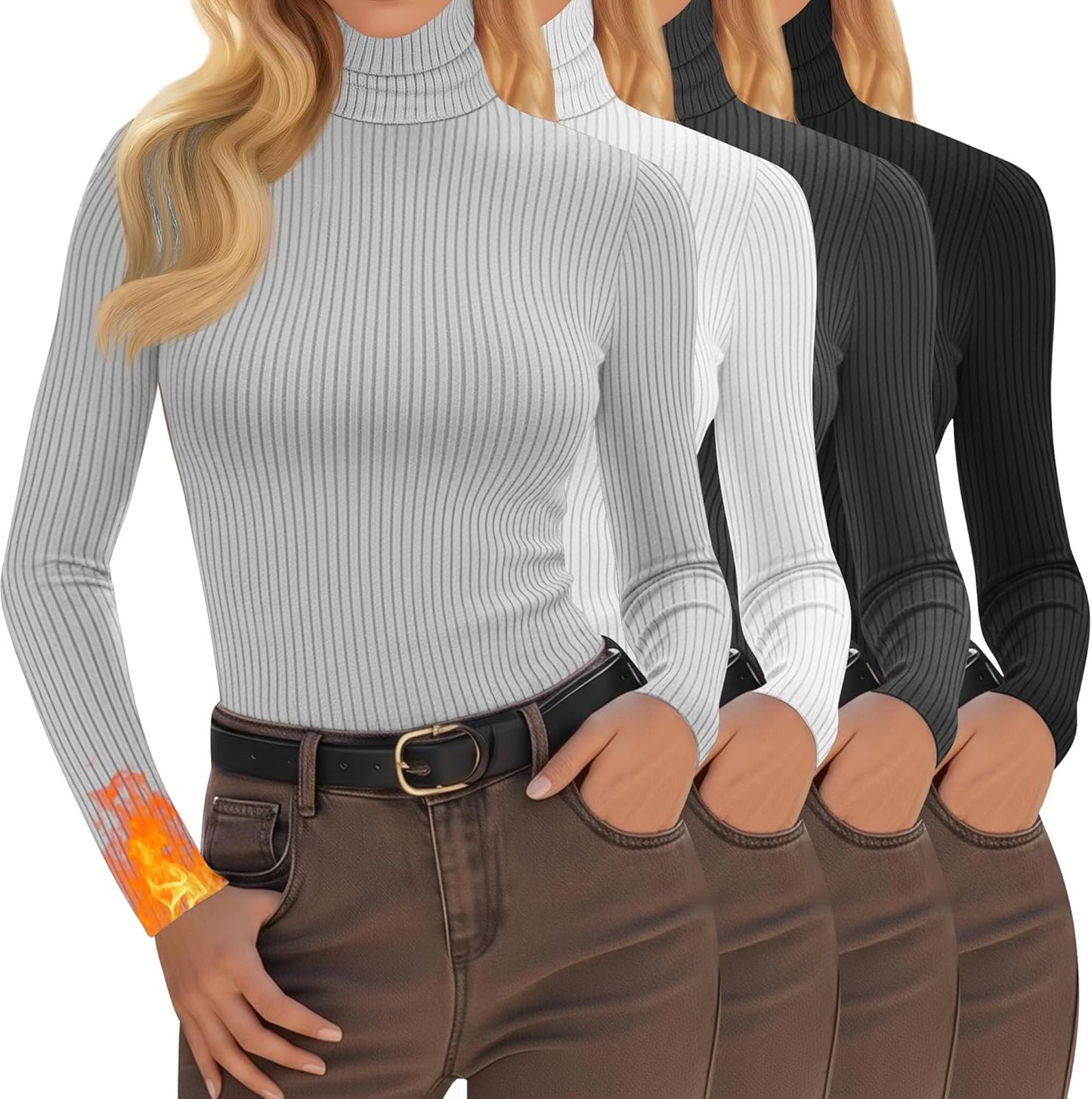 4 Pack Women's Turtleneck Tops for Cozy Thermal Comfort
