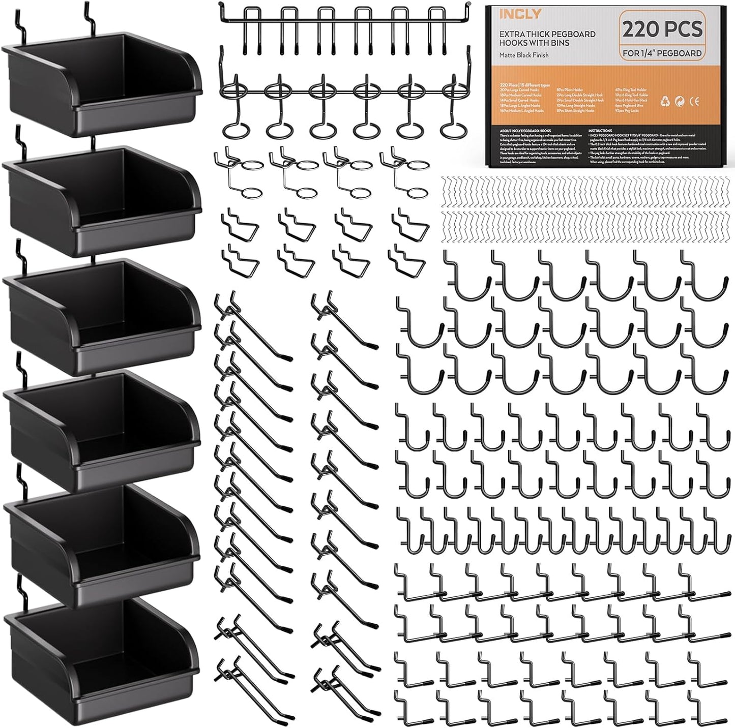 220PCS Extra Thick Pegboard Accessories Organizer Kit for Tools