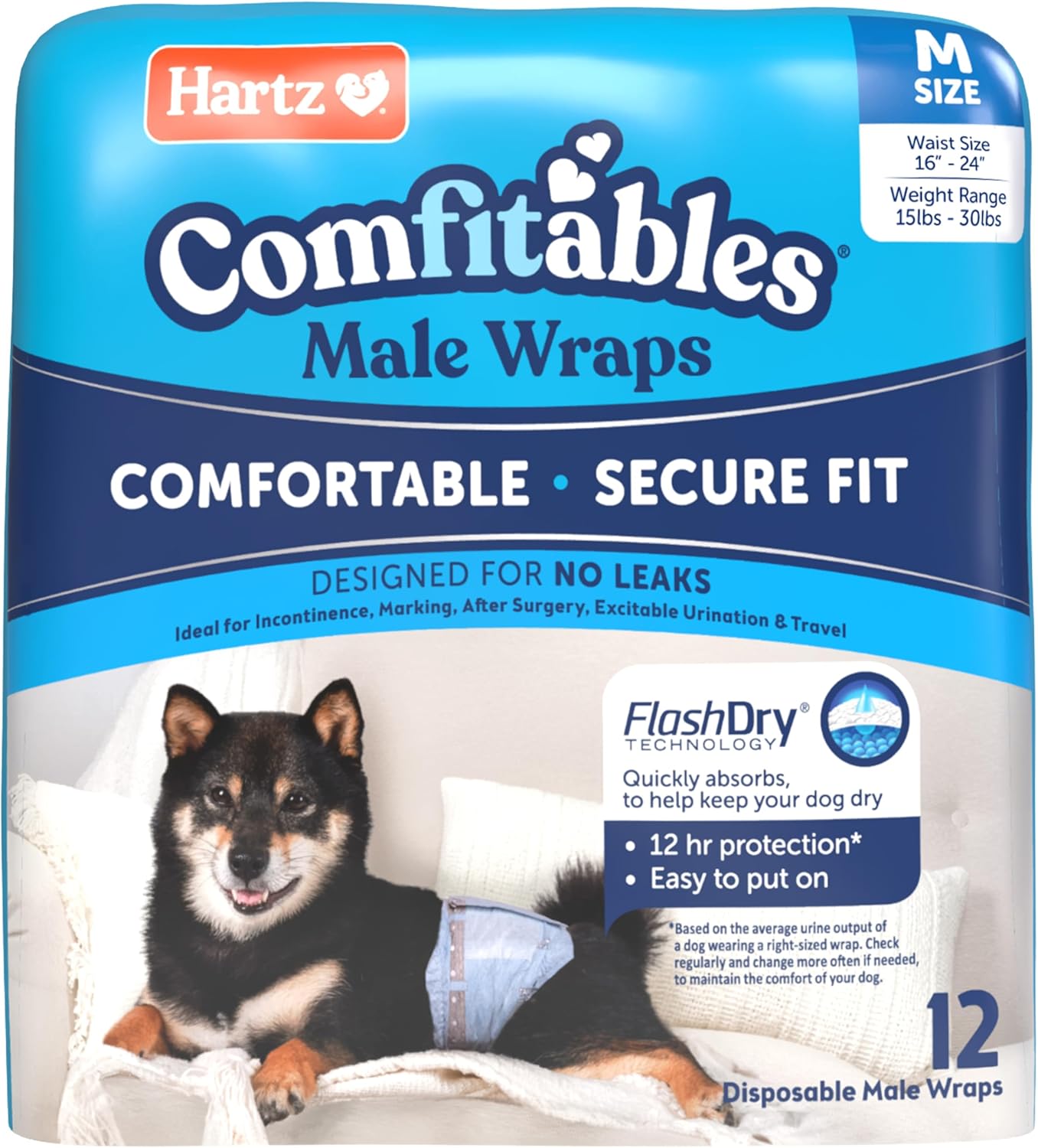 Hartz Comfitables Dog Wraps, Stretchy Waistband, 12 Ct