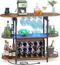 Bar Cabinet with LED Lights and Power Outlets - Freestanding Coffee