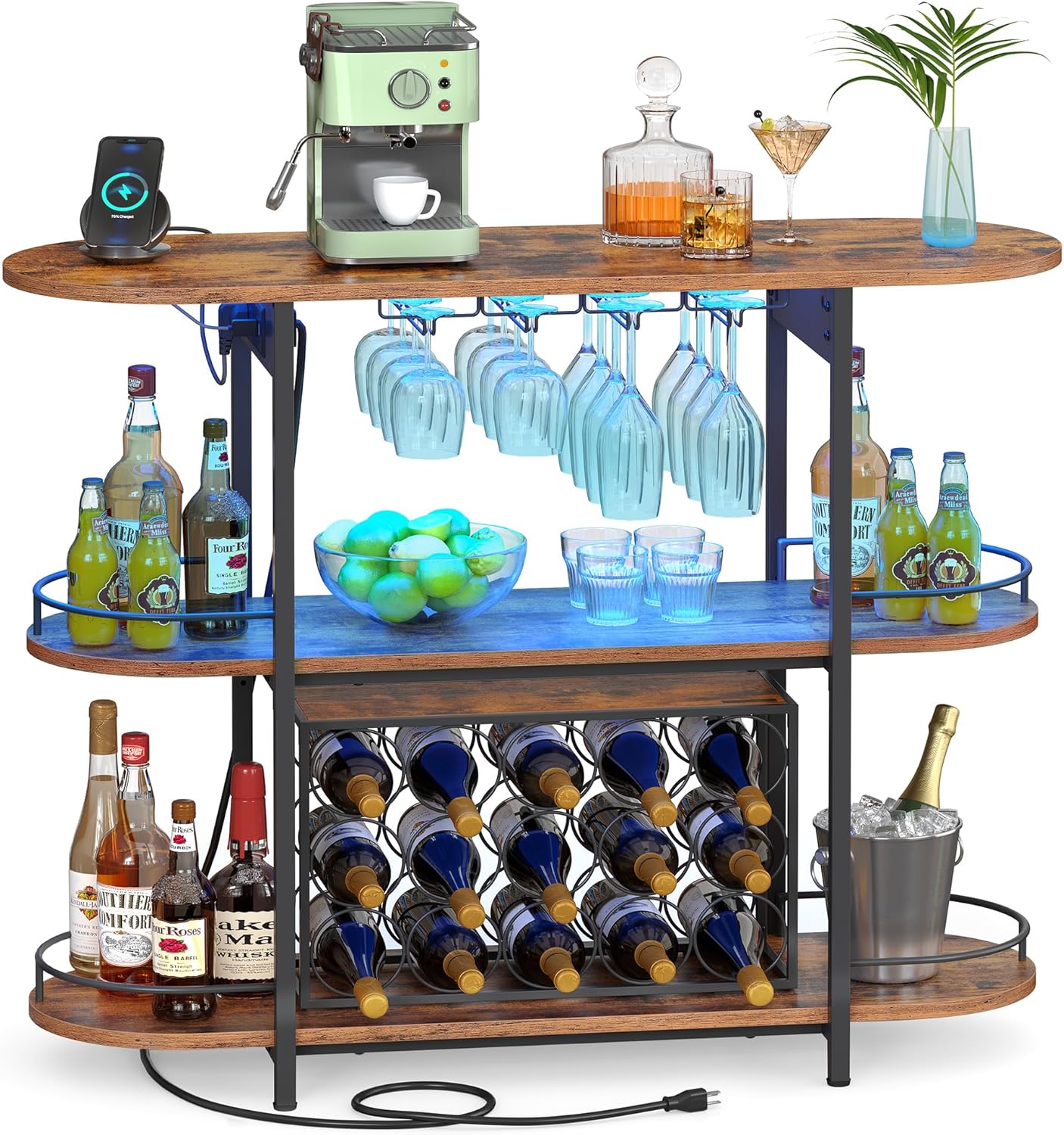 VASAGLE Bar Cabinet with LED Lights and Power Outlets for Home