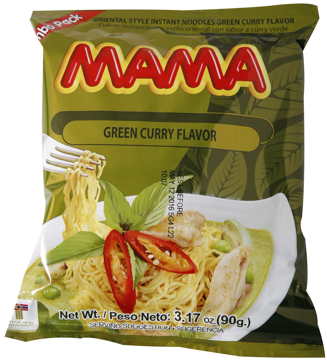 Mama Ramen Instant Noodles Green Curry Flavor Jumbo Pack of 20