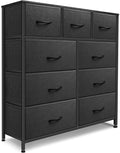 Charcoal Black 9-Drawer Fabric Dresser for Bedroom - Wide Storage