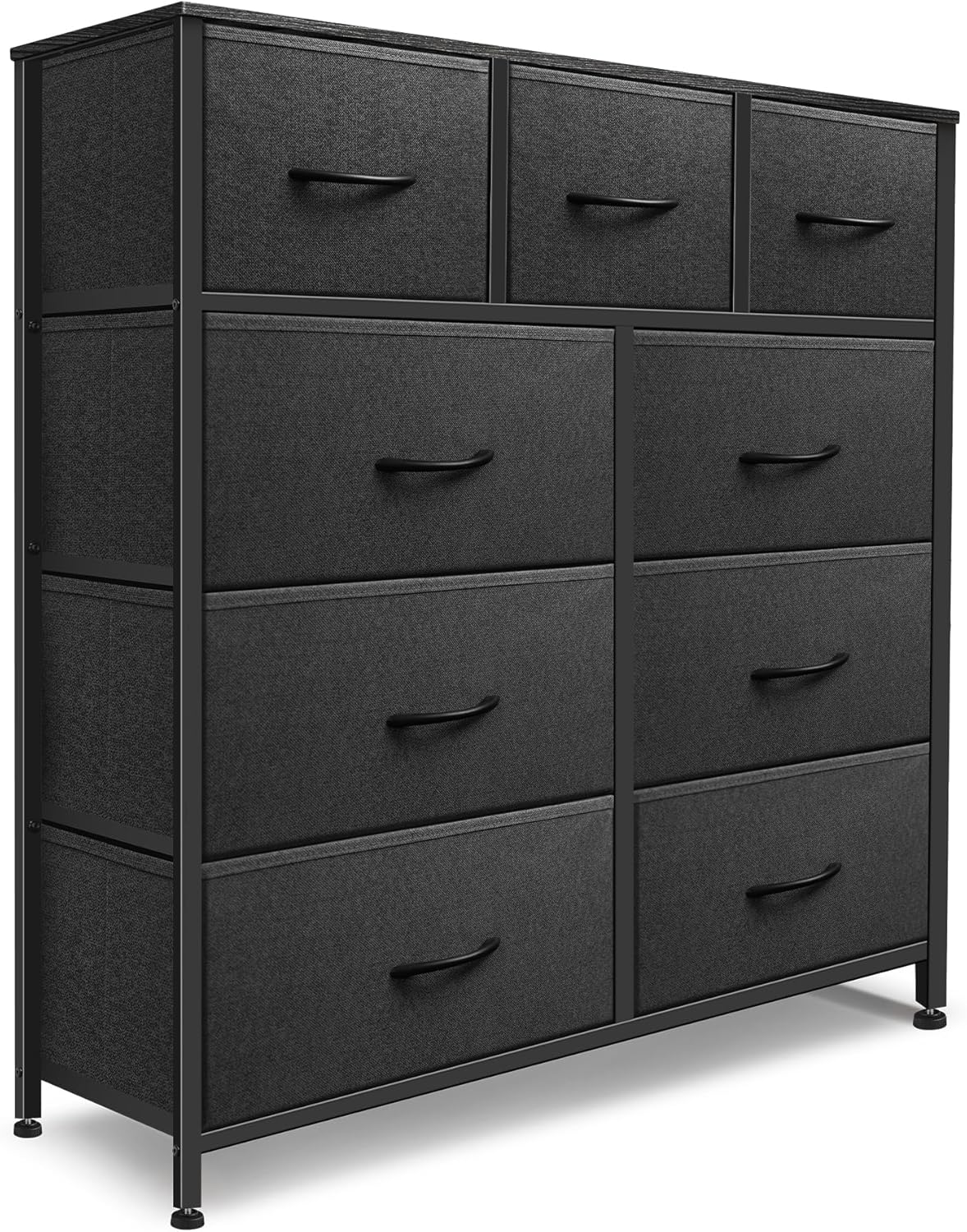 Dresser for Bedroom with 9 Drawers - Charcoal Black Storage Unit