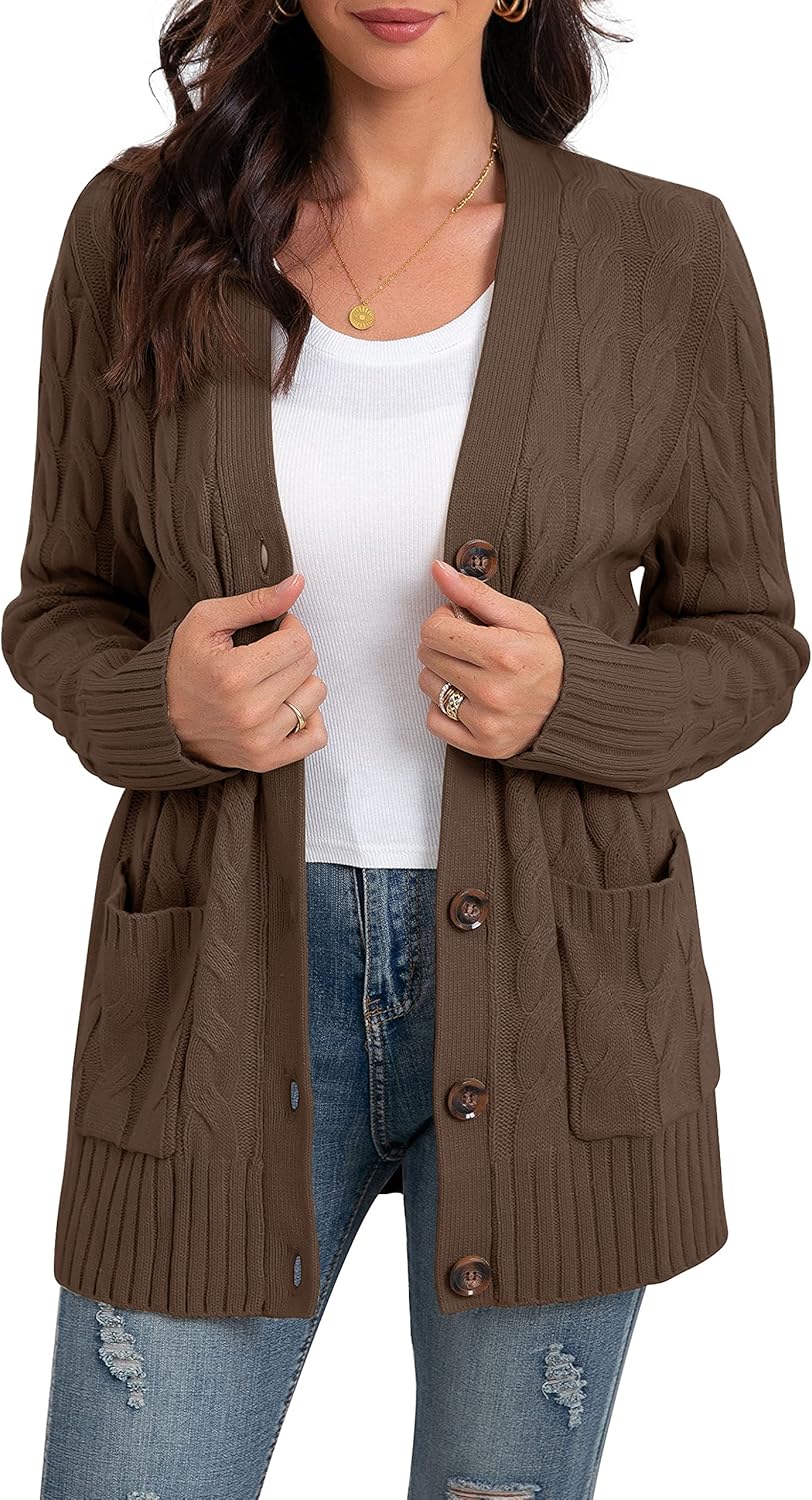 GRECERELLE Women's Long Sleeve Loose Knit Cardigan Sweater