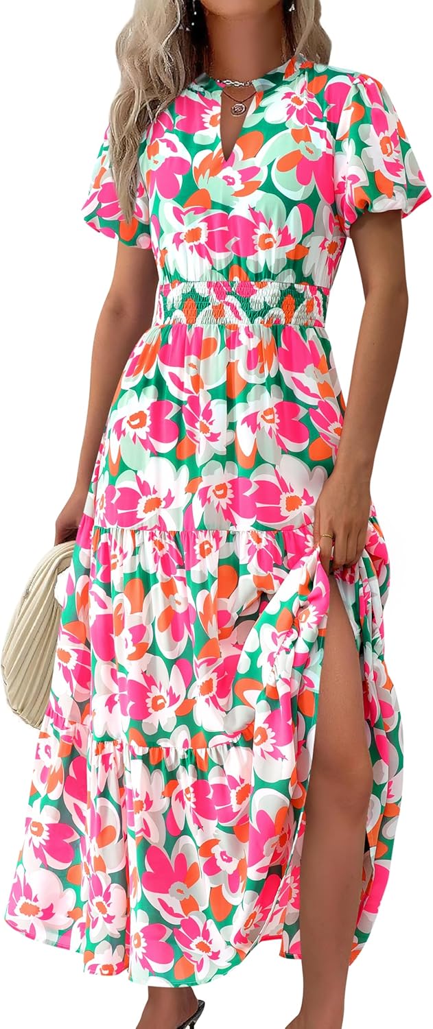 Floral Summer Maxi Dresses for Women 2025 Casual V Neck