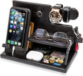 Wood Phone Docking Station for Men - Granite Black Desk Organizer
