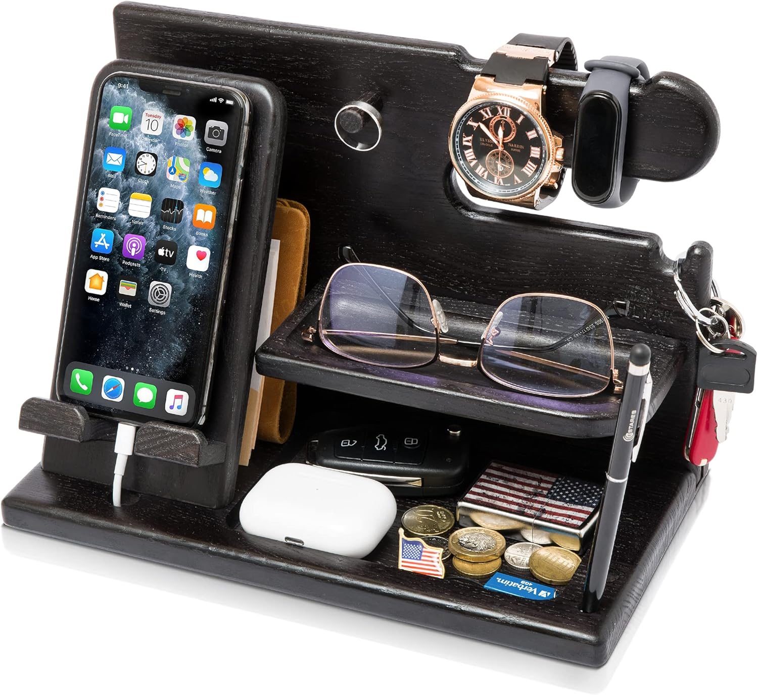 TESLYAR Wood Phone Docking Station - Multifunctional Organizer