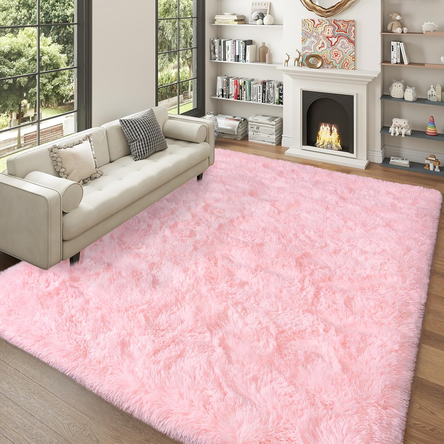Super Fluffy 6x9 Pink Rug for Bedroom and Living Room Decor