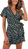 Relipop Summer Women Wrap V Neck Short Sleeve Print Dress - Casual