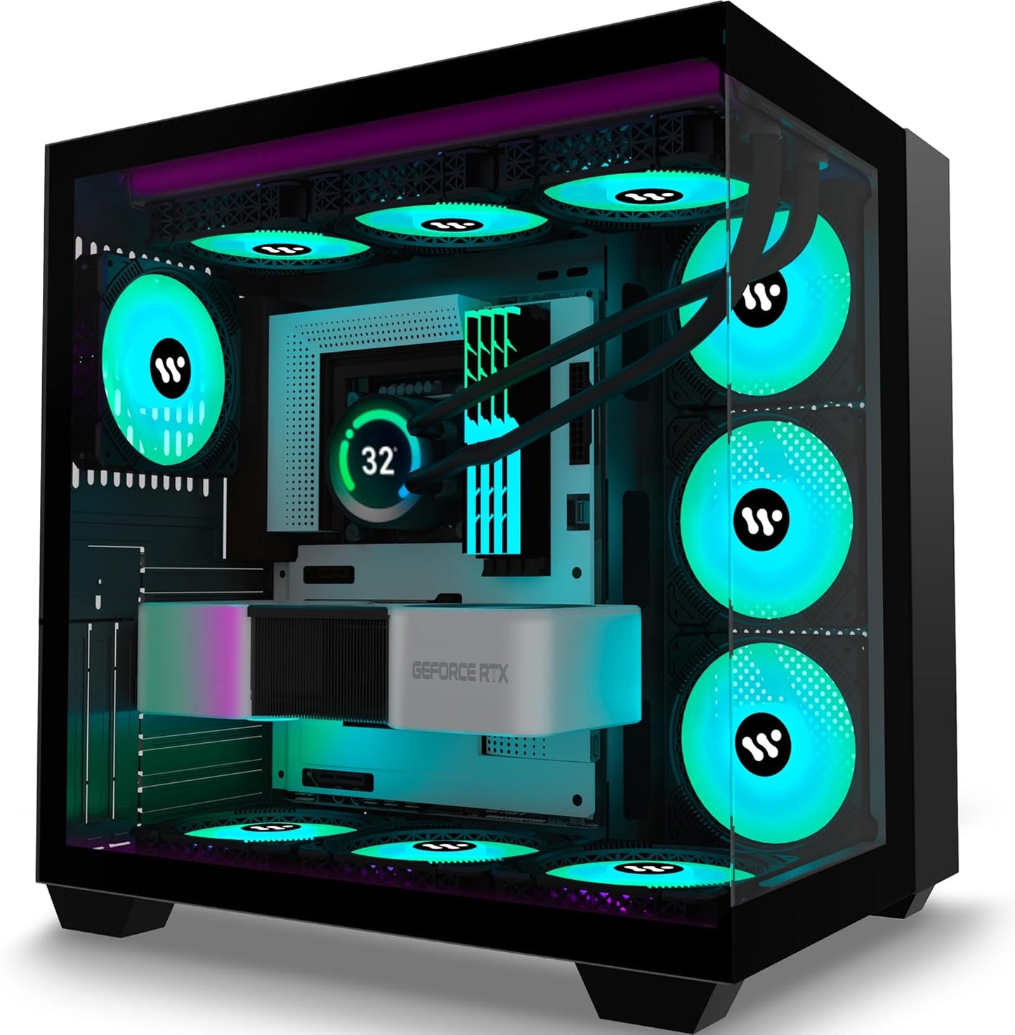 Mid-Tower Gaming PC Case with 9 PWM ARGB Fans and Glass