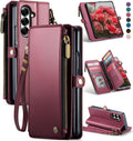 Galaxy Z Fold 7 Wine Red Wallet Case - 10-Card RFID Protection