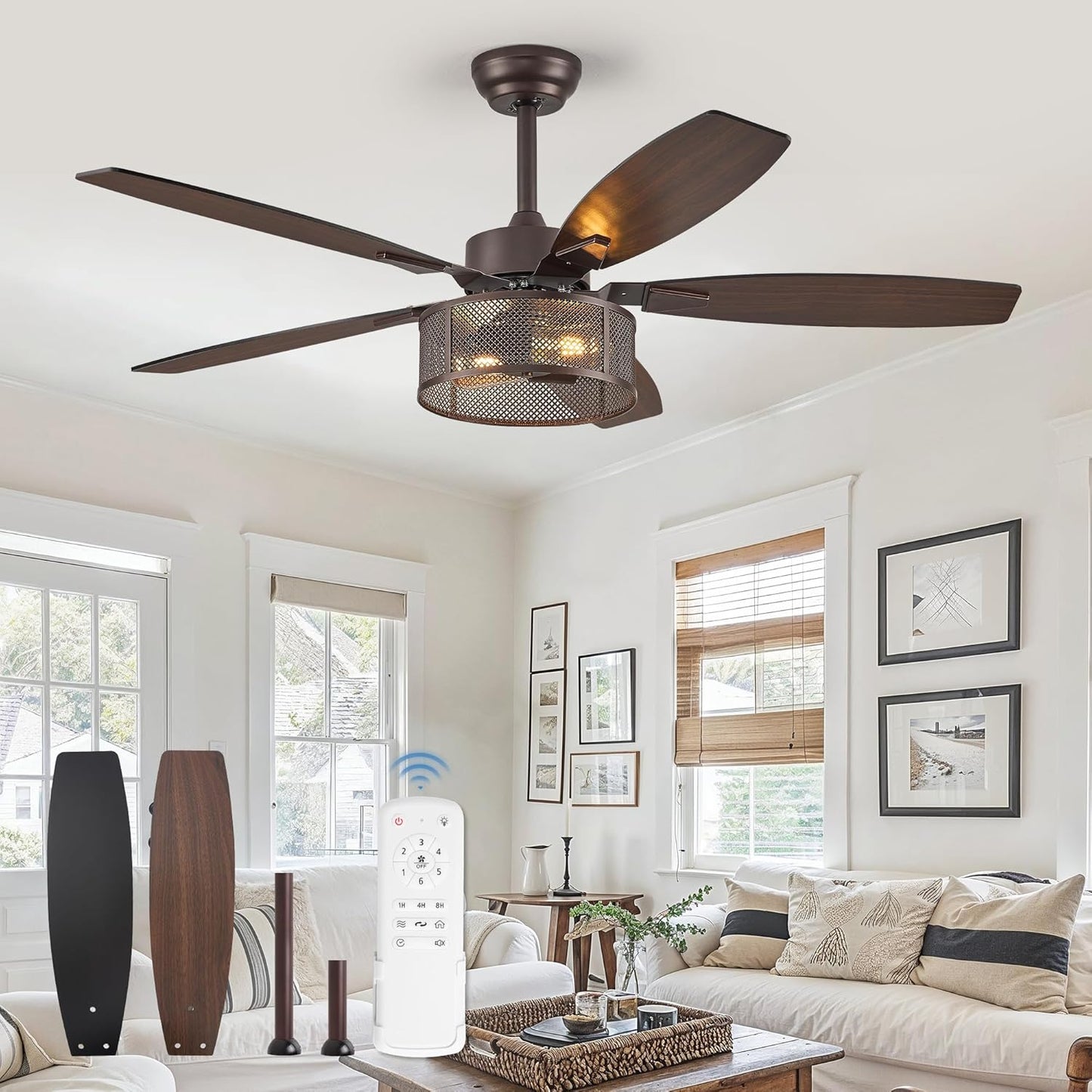 Farmhouse Oil Bronze Ceiling Fan with Lights and Remote Control