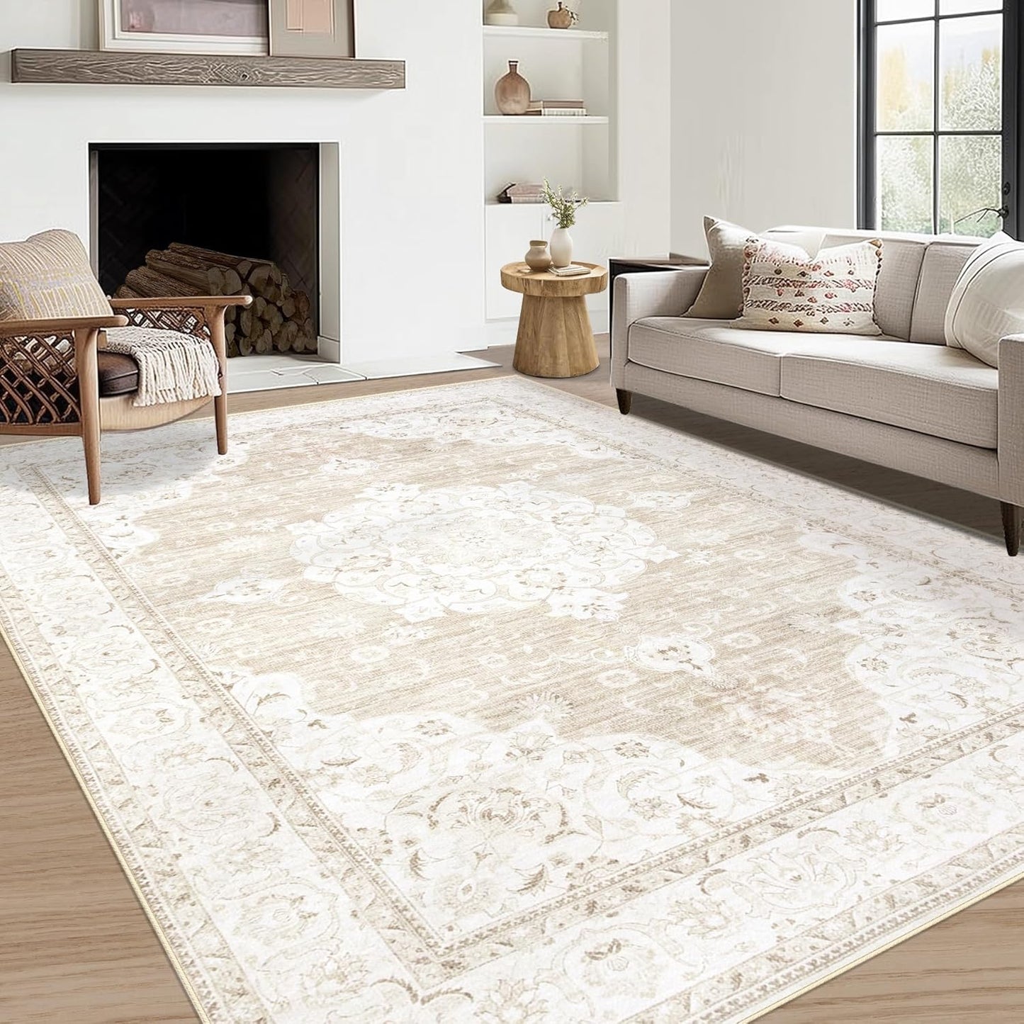Vintage Living Room Area Rug - Soft Non-Slip Boho Carpet