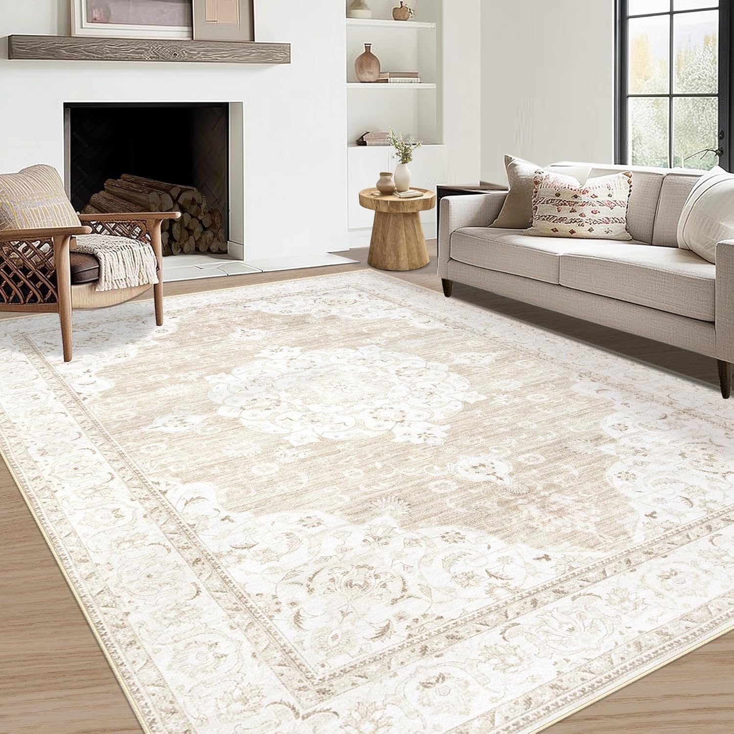 Vintage Living Room Area Rug - Soft Non-Slip Boho Carpet
