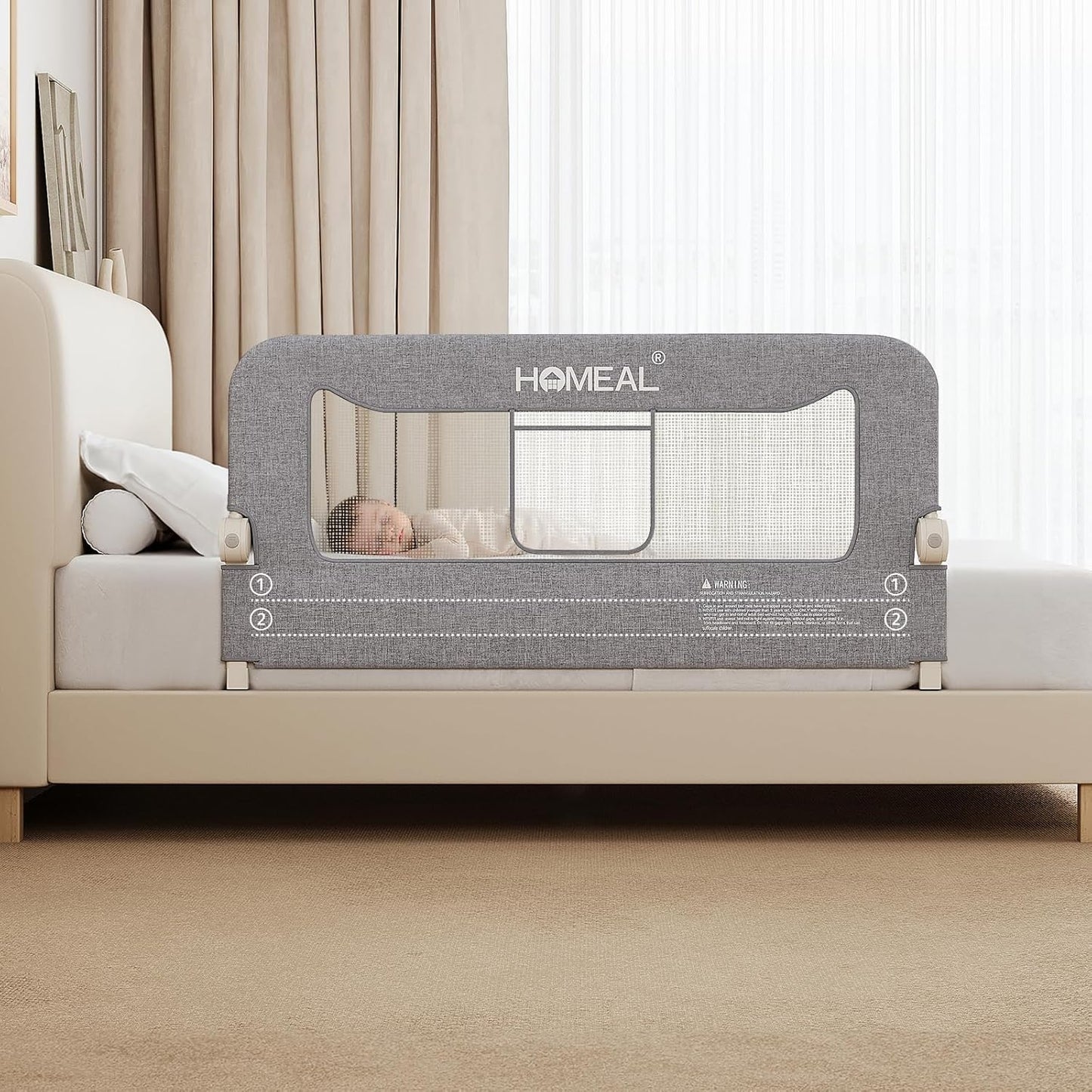 HOMEAL 47in Foldable Toddler Bed Rail for Safety and Comfort