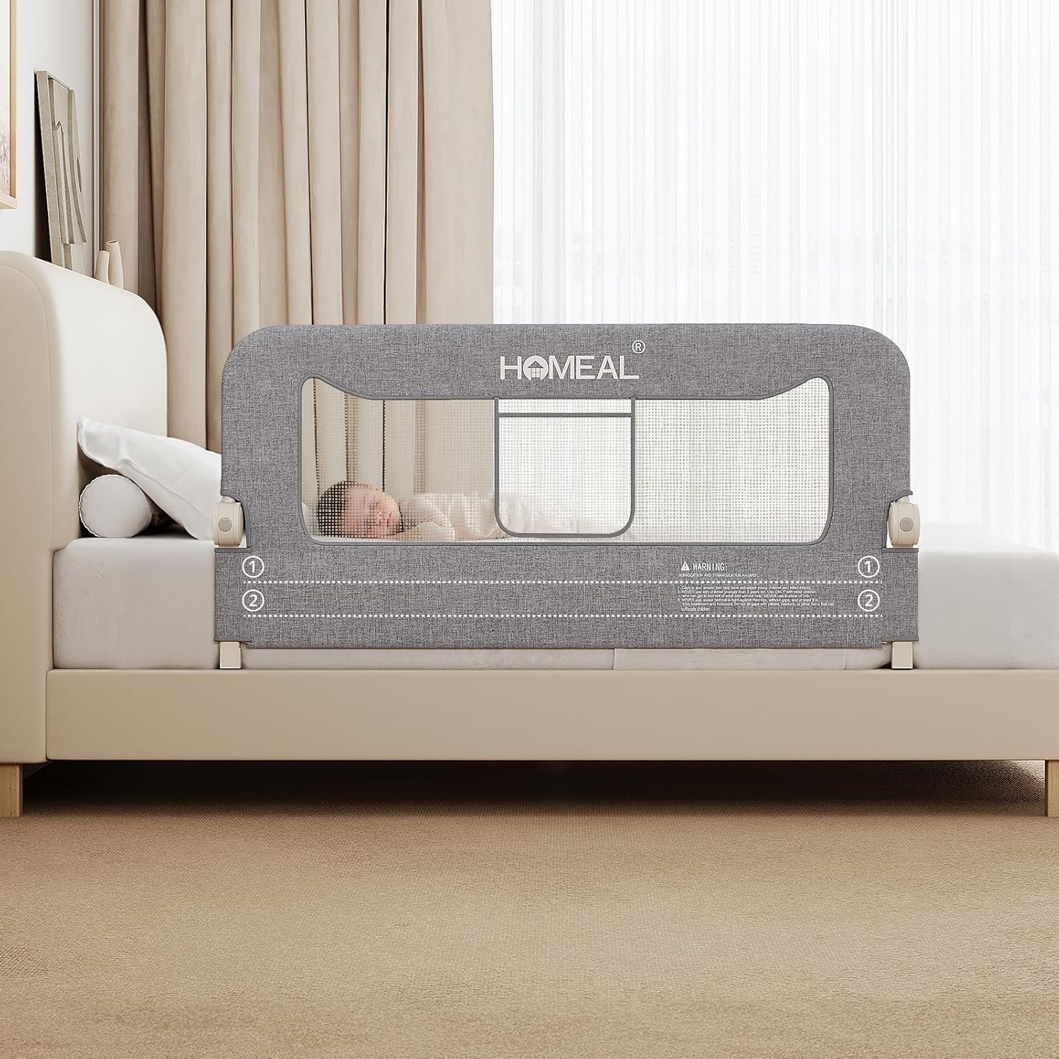 HOMEAL 47in Foldable Toddler Bed Rail for Safety and Comfort
