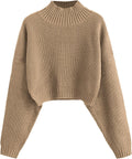 Cropped Turtleneck Sweater Lantern Sleeve Ribbed Knit - Cozy Crop fall