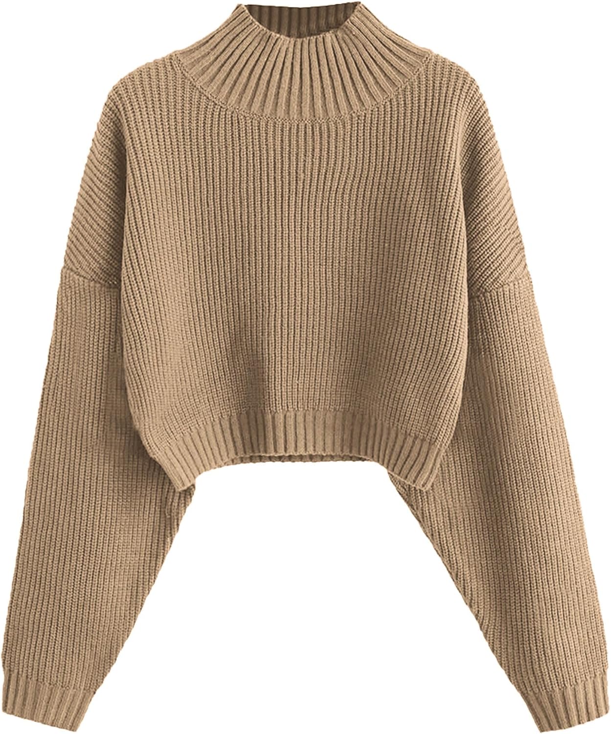 Cropped Turtleneck Sweater for Women - Stylish Lantern Sleeve Knit