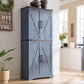 72 in Tall Kitchen Pantry Rustic Blue Cabinet with Barn Doors