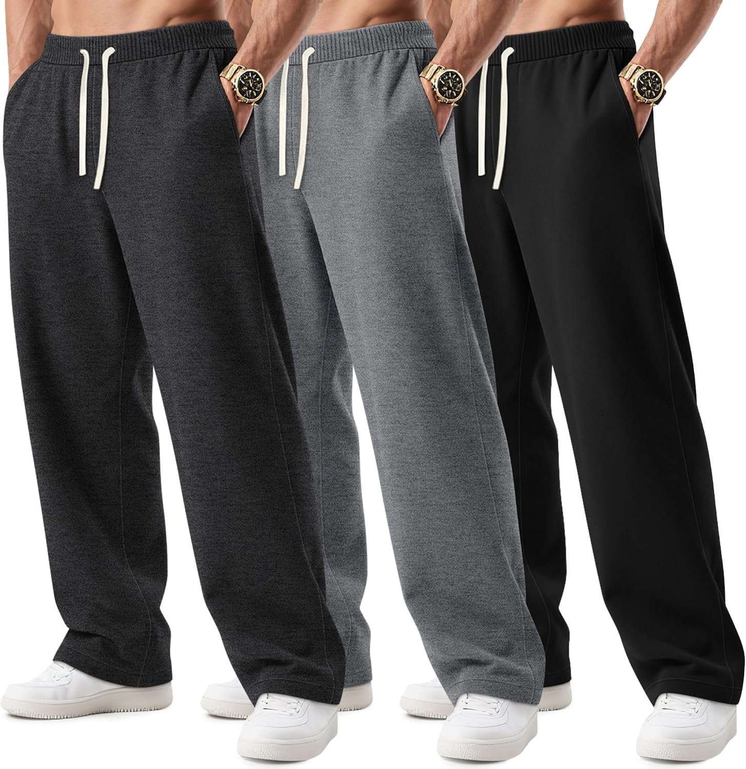 Big and Tall Men's Sweatpants 3 Pack with Pockets and Comfort