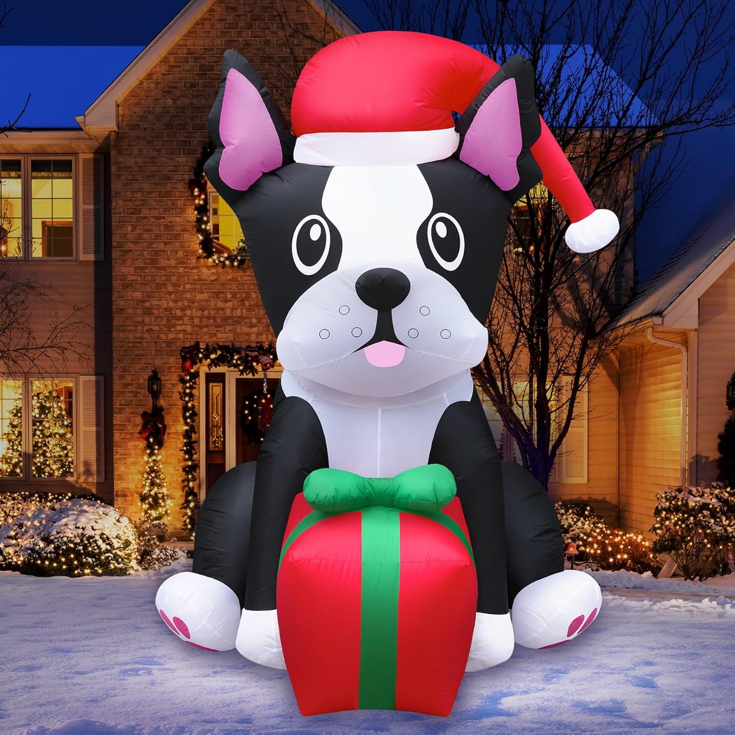 5ft Tall Boston Terrier Dog Inflatable Christmas Decoration