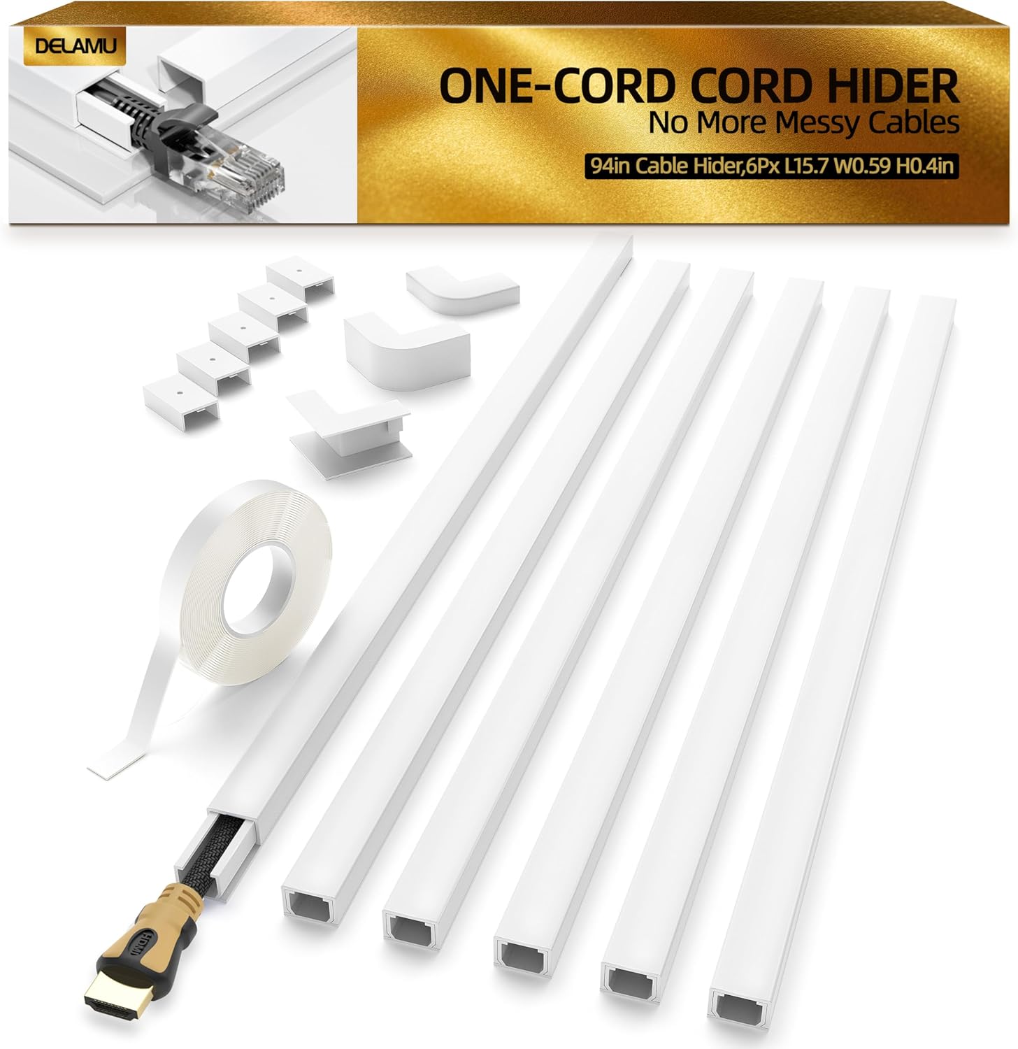Delamu 94in Wall Cord Hider - Easy Cable Management