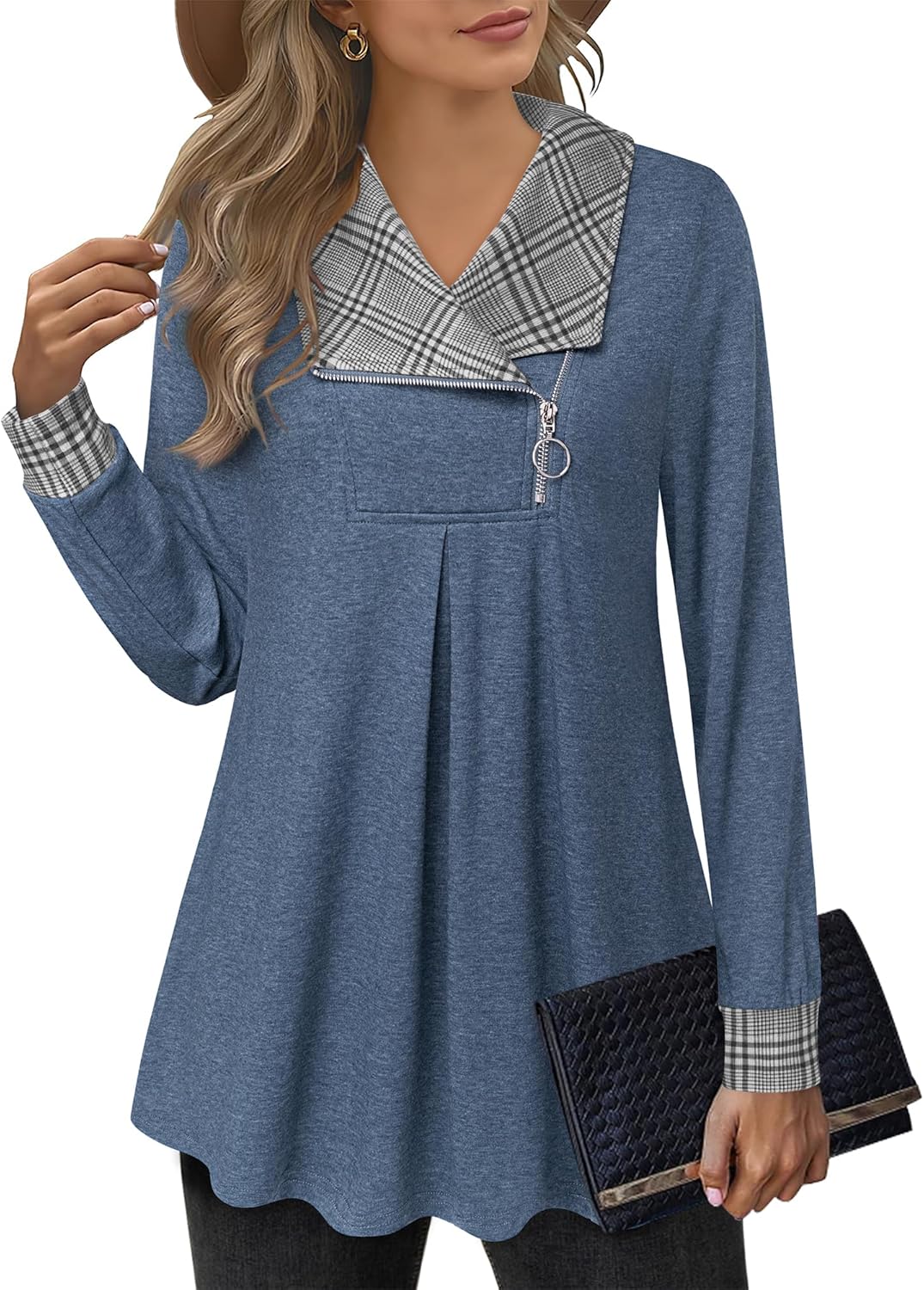 Stylish Women's Casual Swing Sweatshirt with Zipper Lapel Design