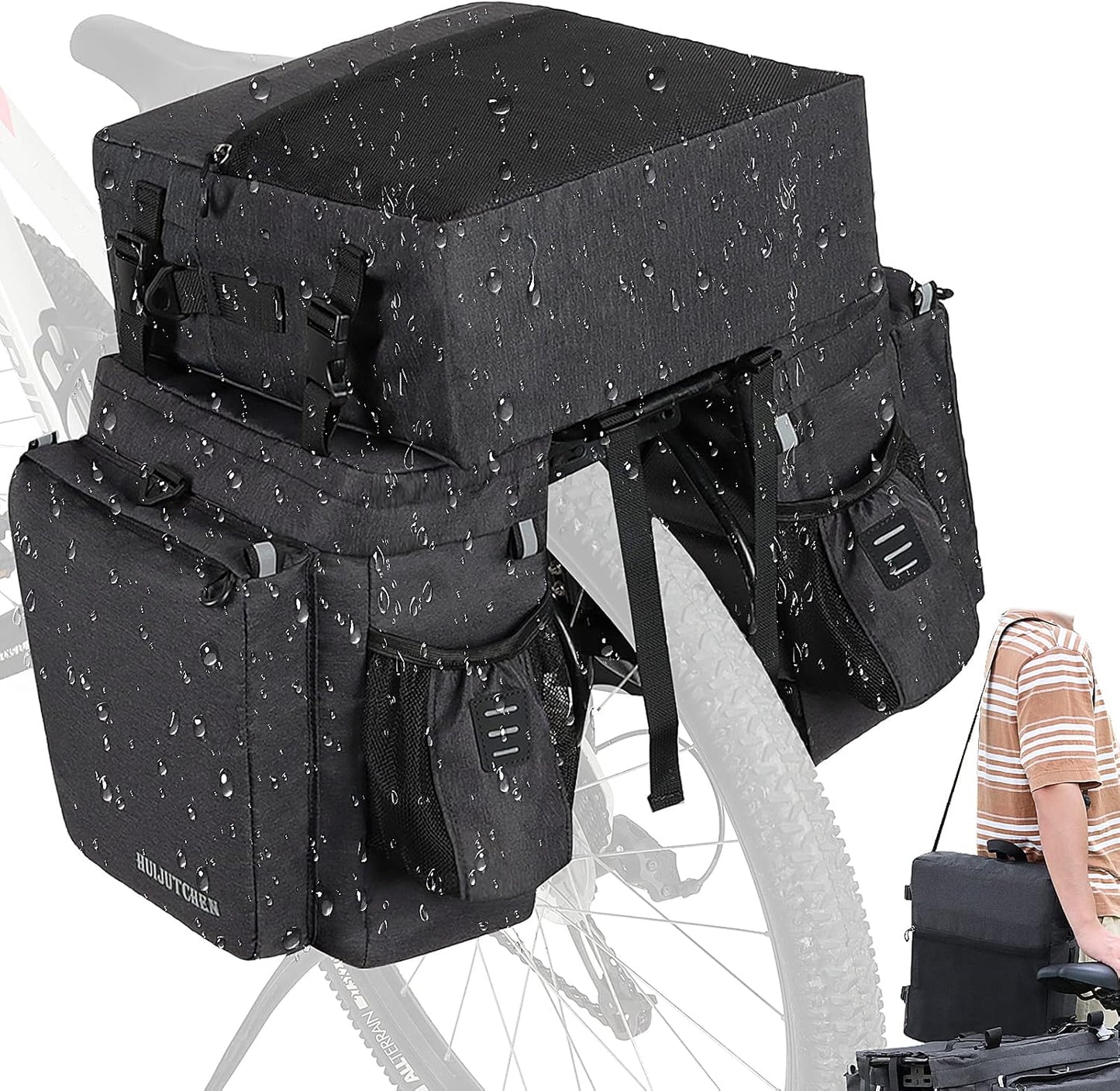 40L Waterproof Bike Panniers for Bicycles with Reflective Trim