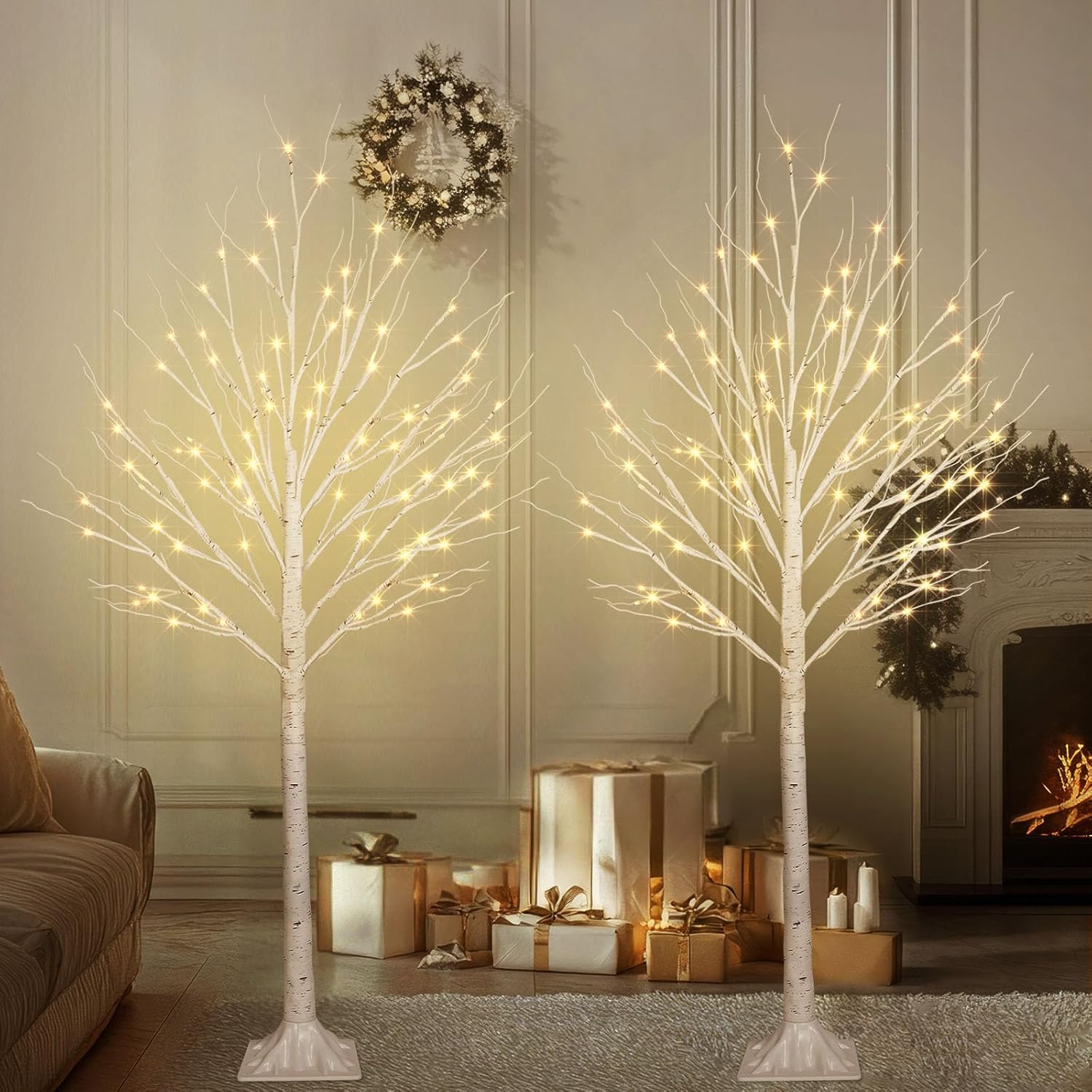 5FT 200LED Christmas Lighted Birch Tree for Festive Decor