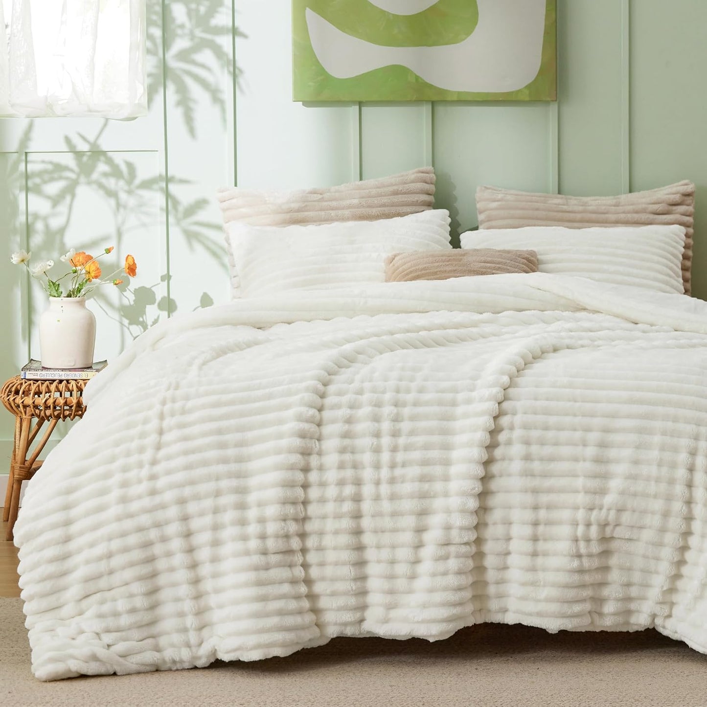 Bedsure Fluffy Comforter Set Twin - Super Soft Faux Fur Bedding