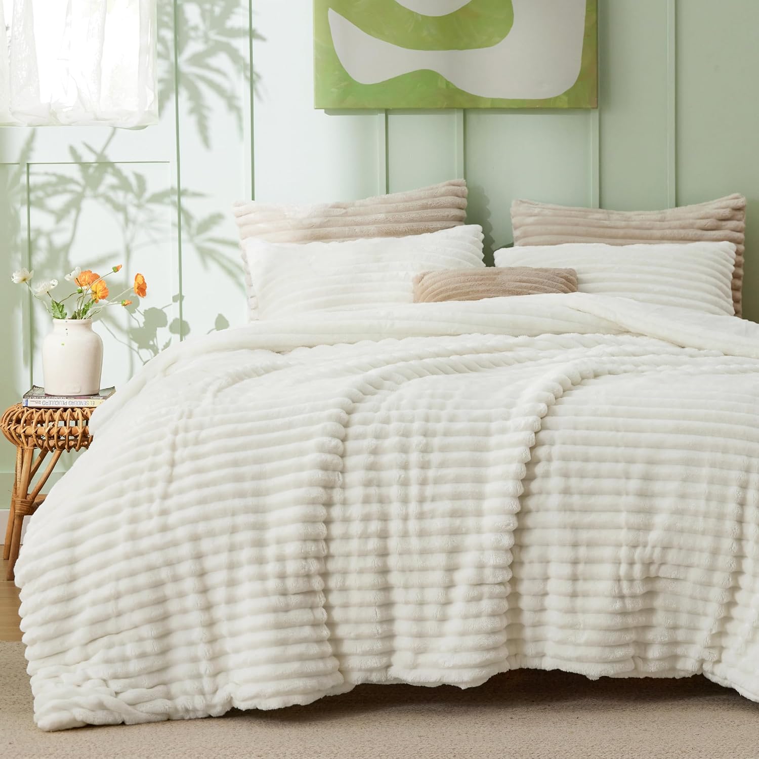 Bedsure Fluffy Comforter Set Twin - Super Soft Faux Fur Bedding