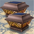 Solar Post Cap Lights 2 Pack - Warm White Metal Outdoor Deck Lighting