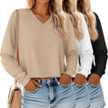 Ficerd Women Crop Long Sleeve Tops 3-Pack - Cozy Boxy V Neck