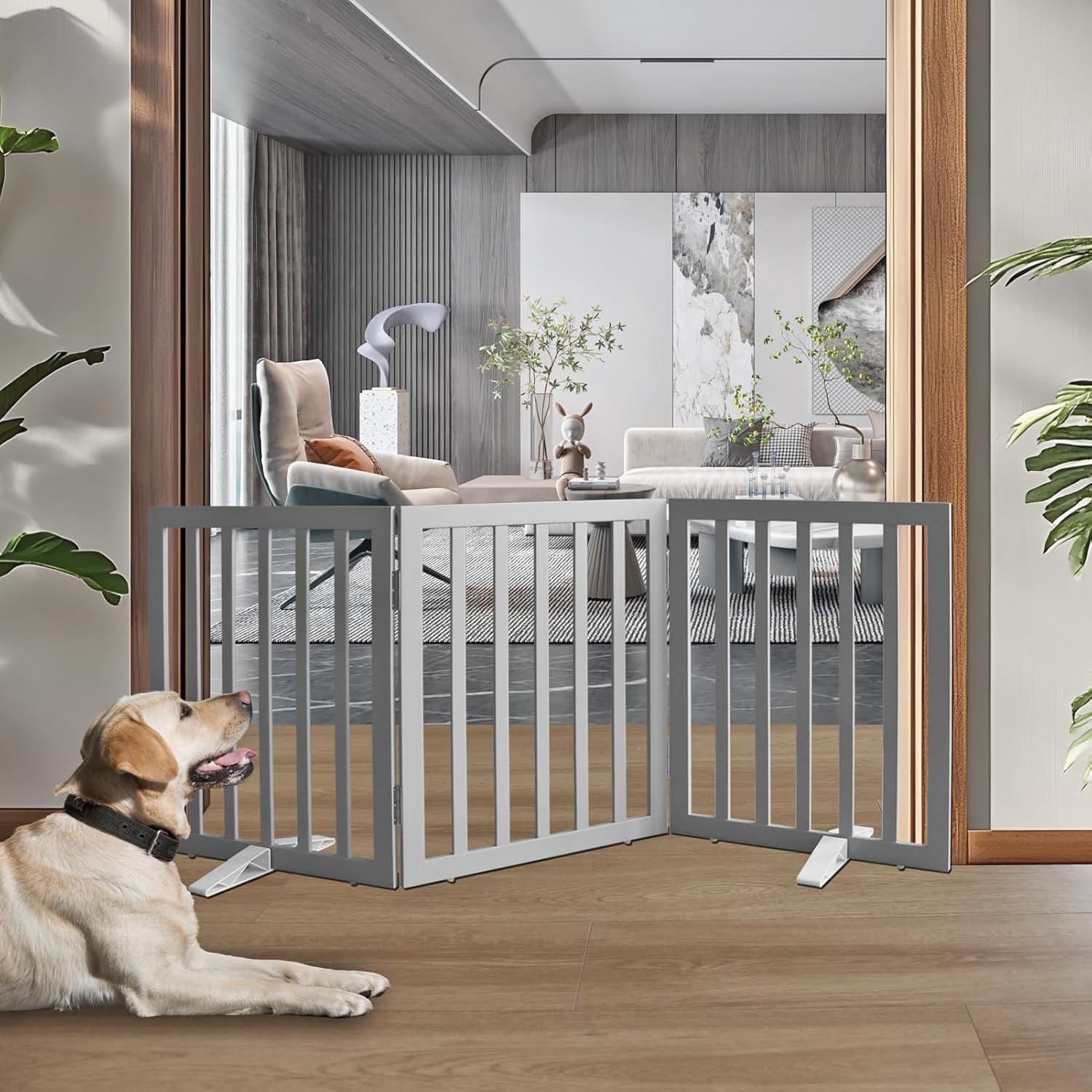 ZJSF Freestanding Indoor Dog Gate for House - 3 Panels Grey